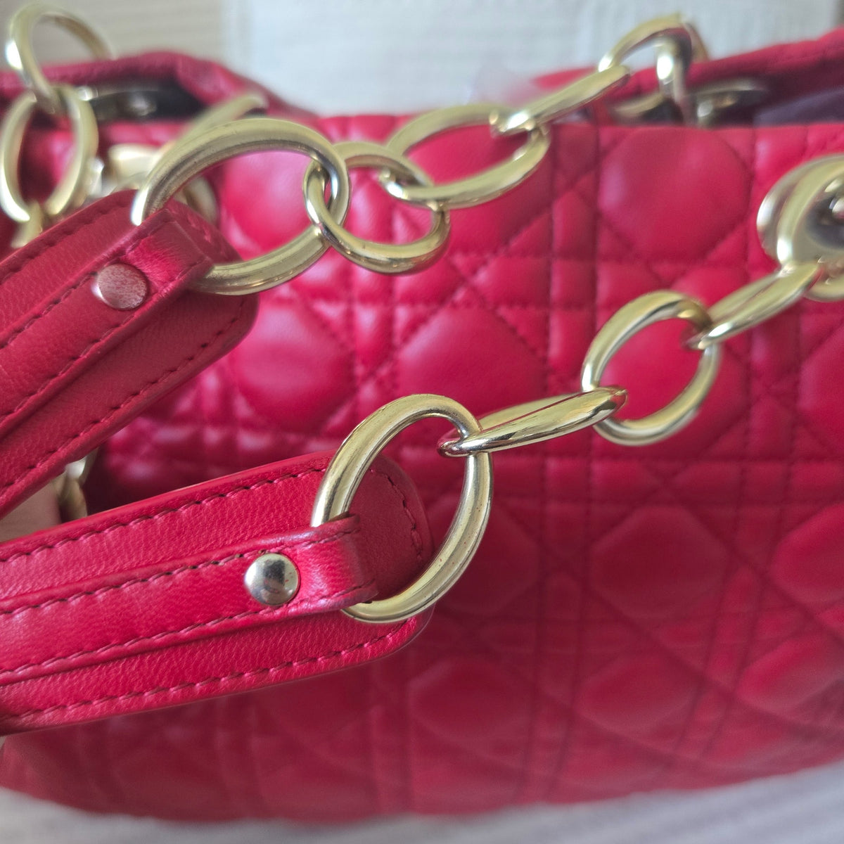 Christian Dior Large Dior Soft Cannage Red Lambskin Shopping Tote