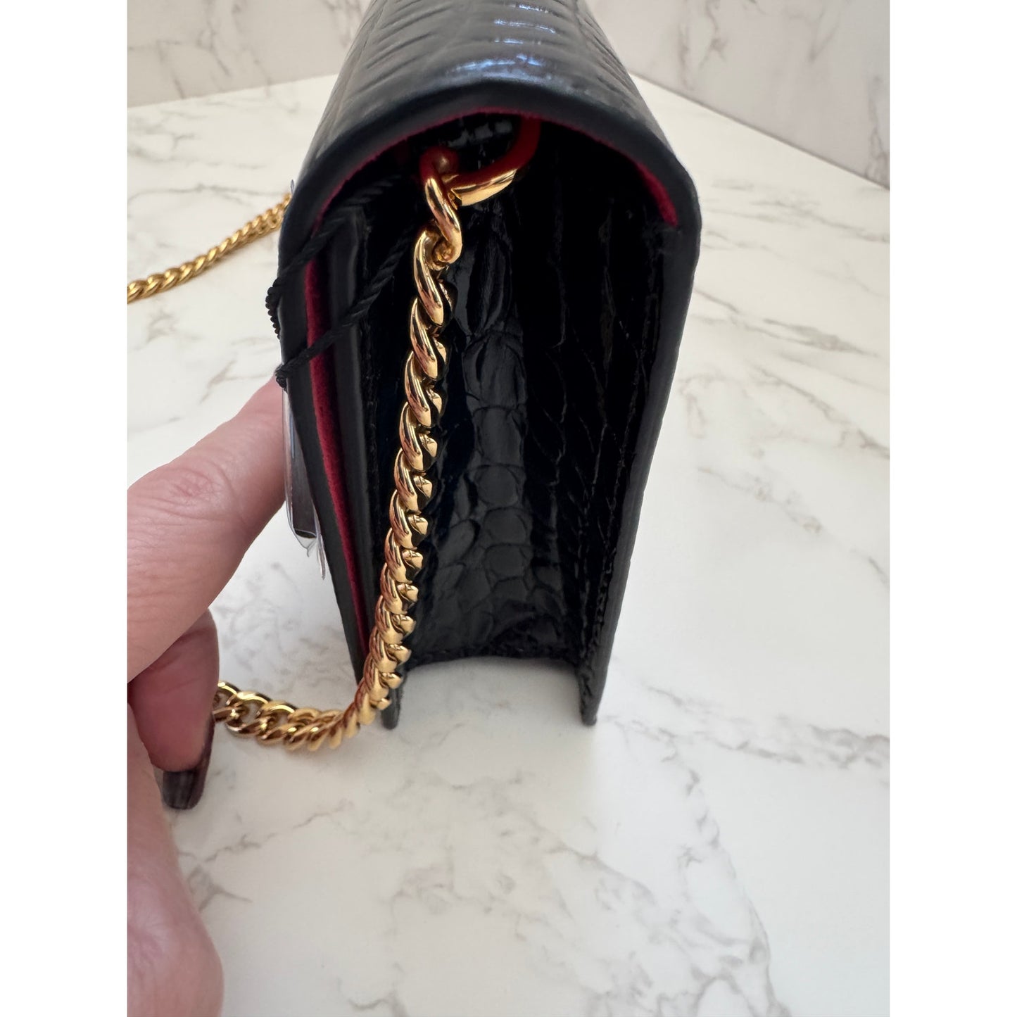 Alexander MCQueen Small Black Croc Embossed Leather Bag