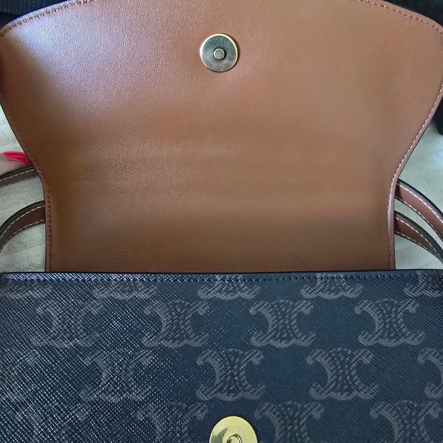 CELINE Triomphe Canvas & Calfskin Mini Tabou Clutch On Strap Bag