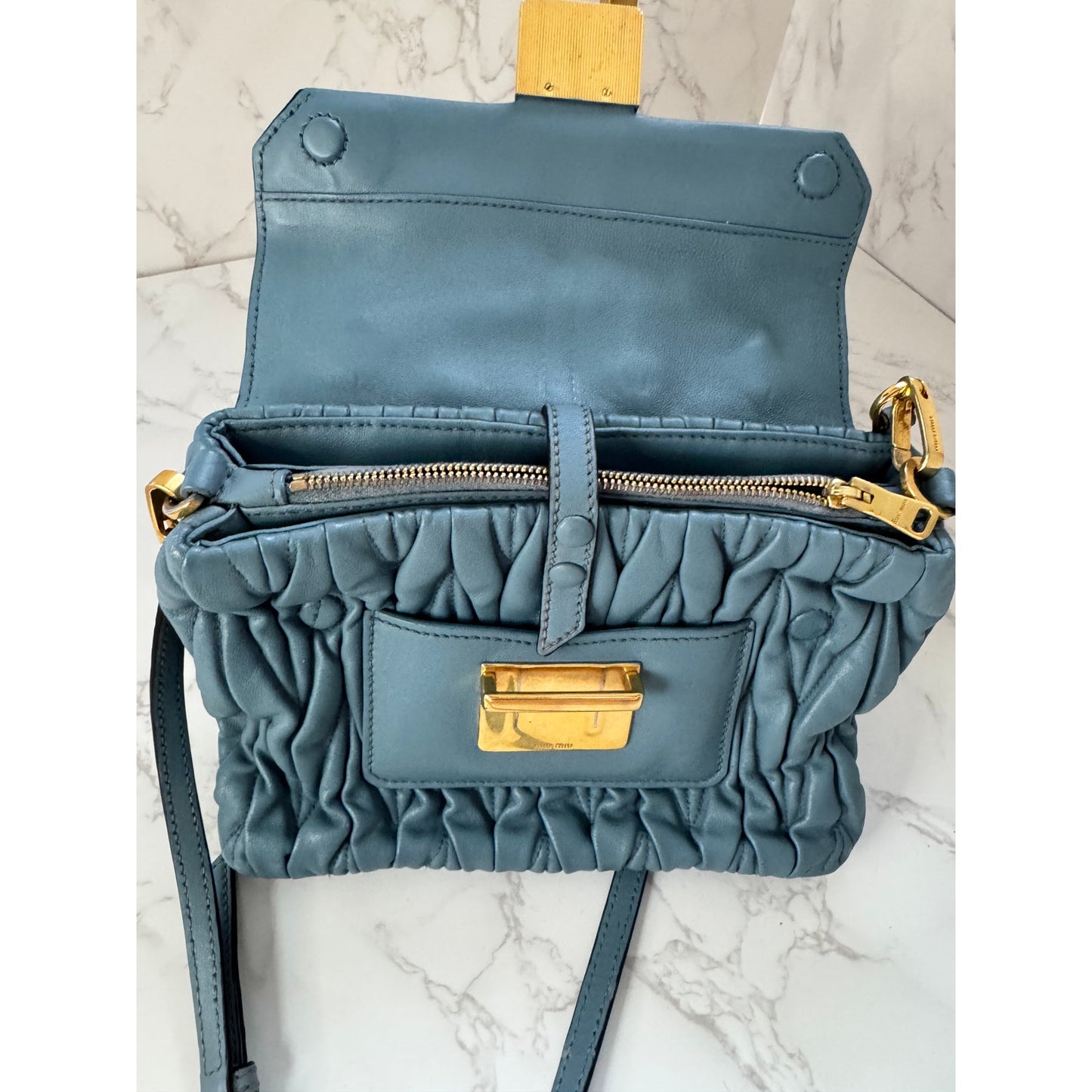Miu Miu Matelasse Light Blue Flap Top Handle Bag