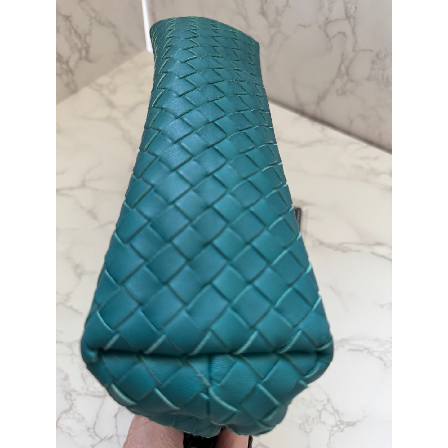 Bottega Veneta Intrecciato Olimpia Shoulder Bag in Teal Blue