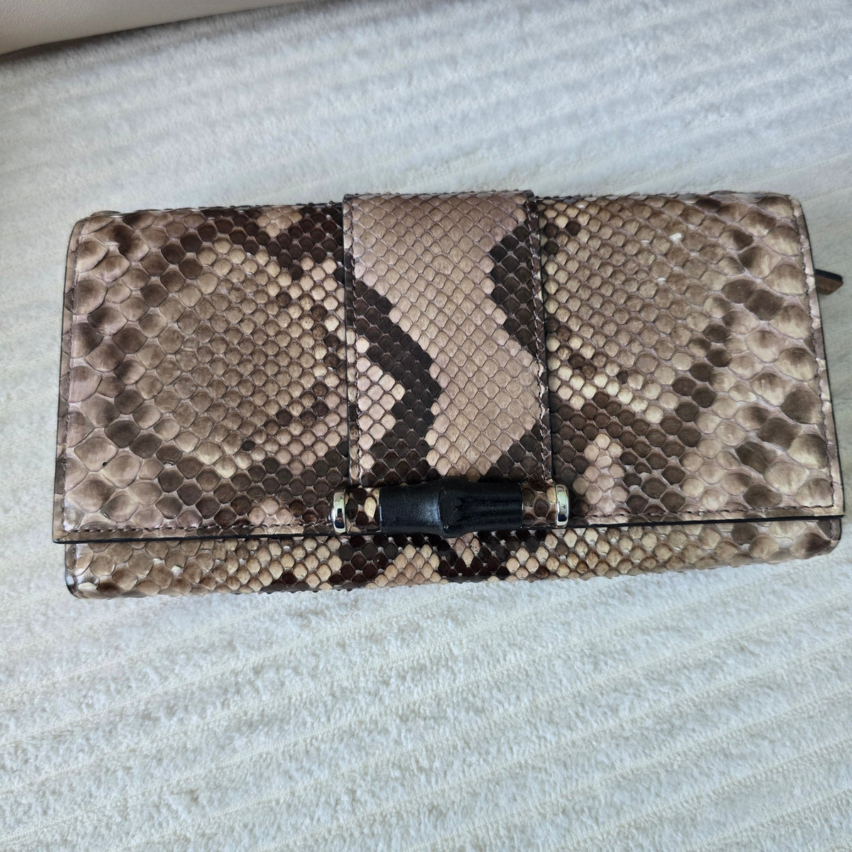 Gucci Beige Leather & Python Lady Bamboo Set + COA/Dust Bag. Like new condition