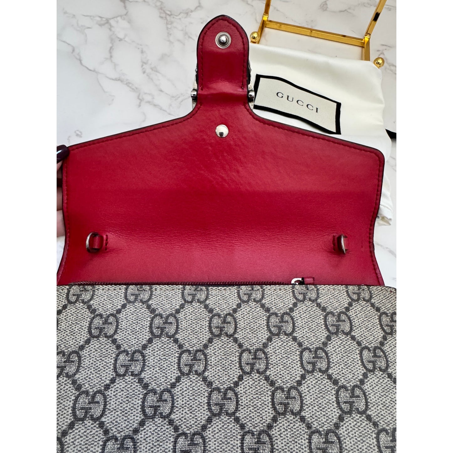 Gucci Dionysus Wallet on Chain Red & Tan Monogram with Dust Bag