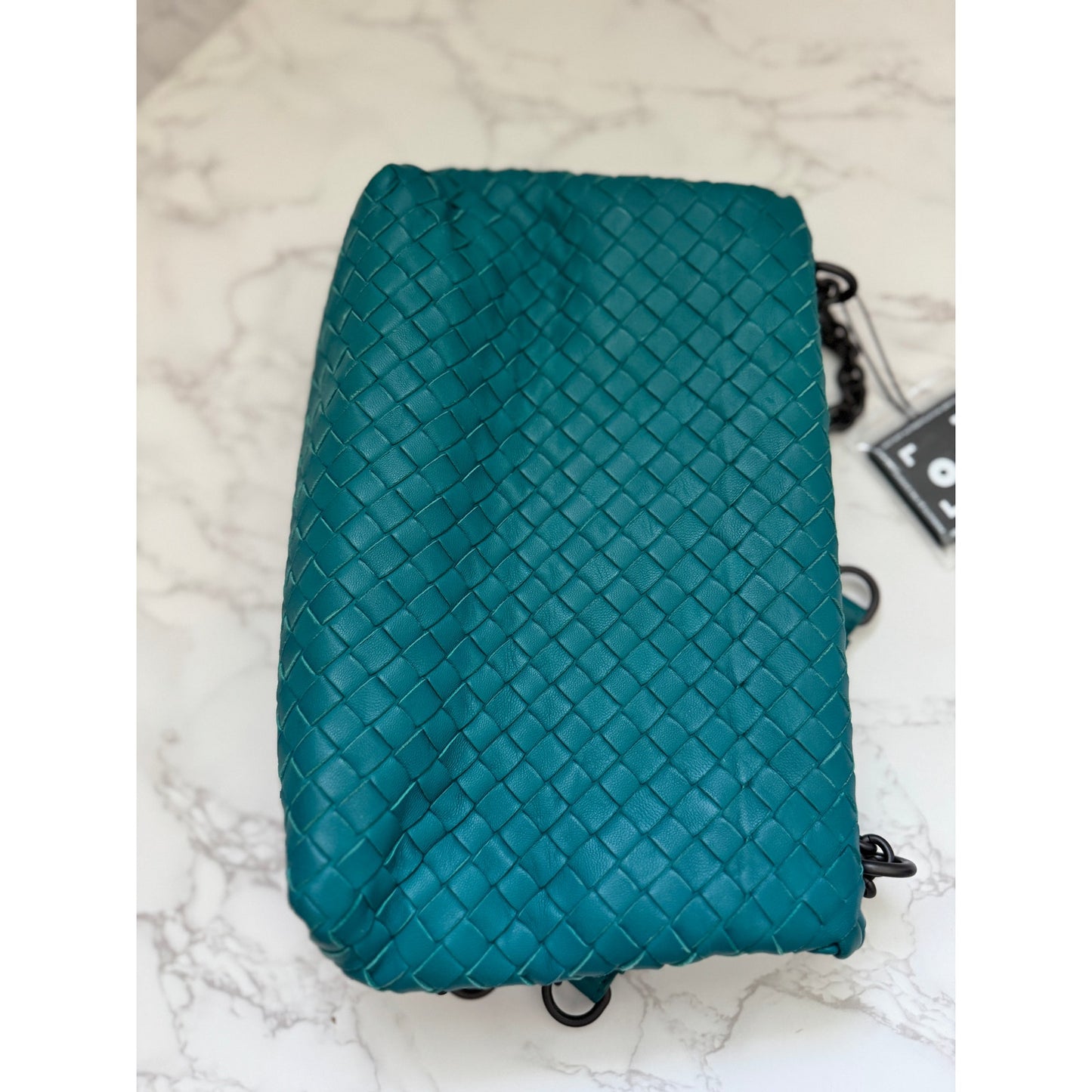 Bottega Veneta Intrecciato Olimpia Shoulder Bag in Teal Blue