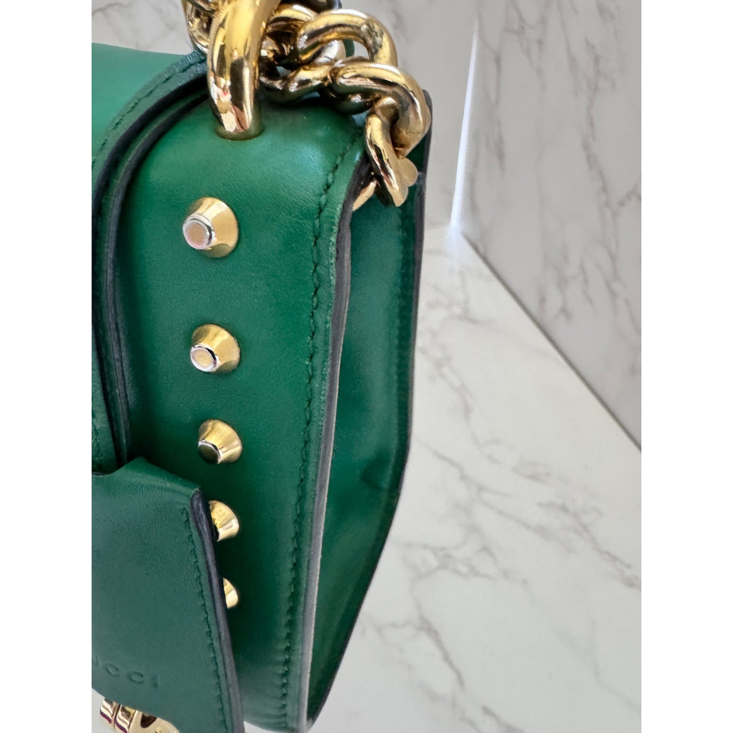 Gucci Green Pearl Studded Padlock Bag in Calfskin Leather