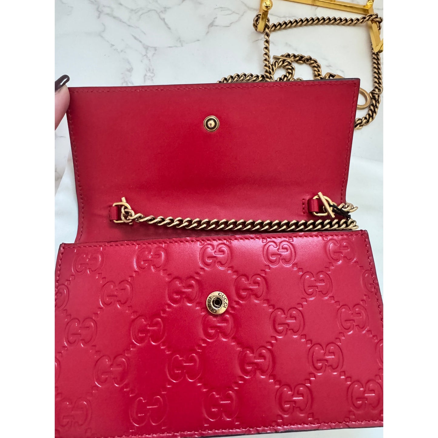 Gucci Guccissima Leather Mini Cherry Chain Shoulder Bag in Red