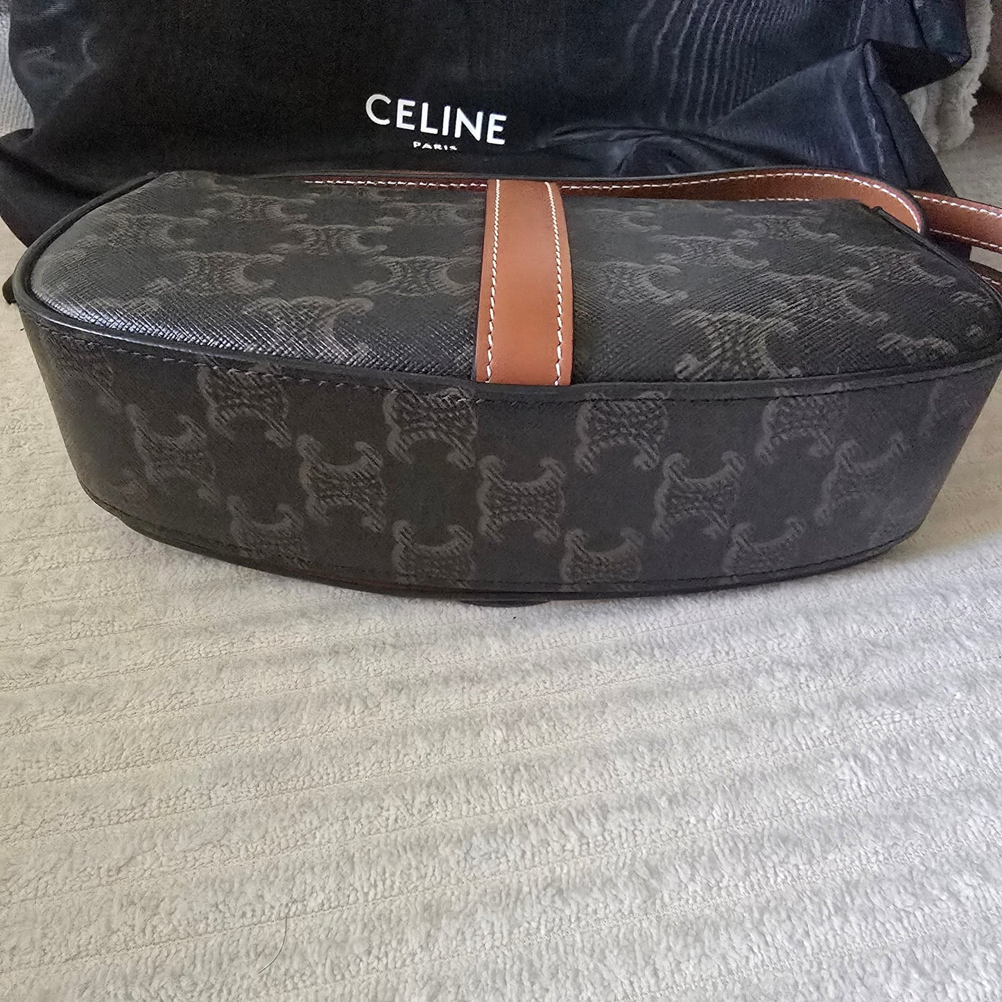 CELINE Triomphe Canvas & Calfskin Mini Tabou Clutch On Strap Bag