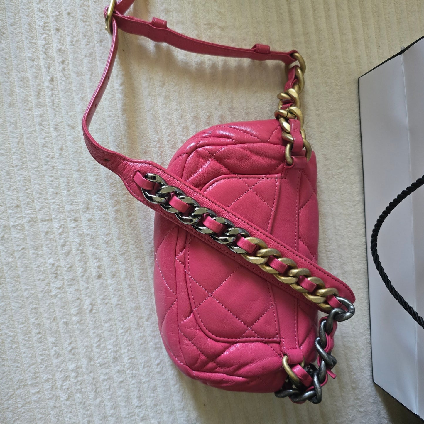 Chanel 19 Pink Quilted Lambskin Leather Waist Bag