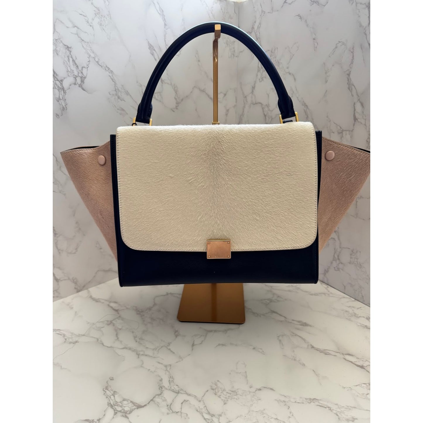 Celine Trapeze Top Handle Leather and Ponyhair Bag