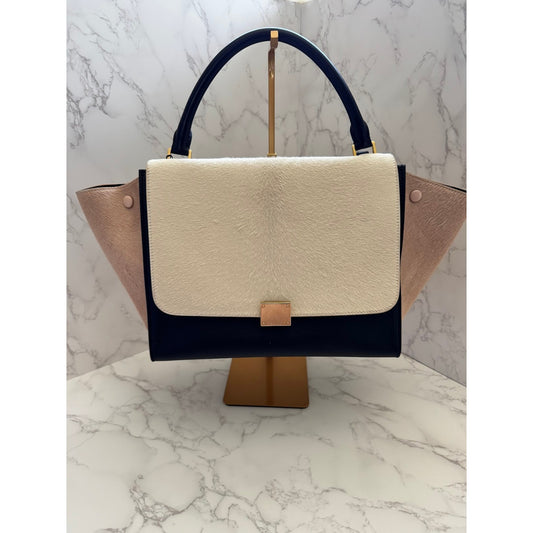Celine Trapeze Top Handle Leather and Ponyhair Bag