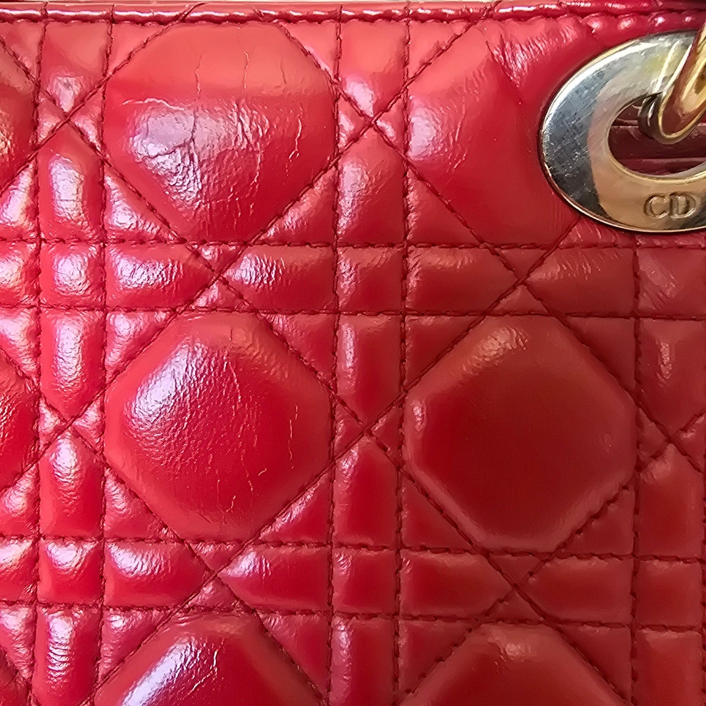Christian Dior Lady Dior Red Quilted Lambskin Cannage Leather with Gold Hardware