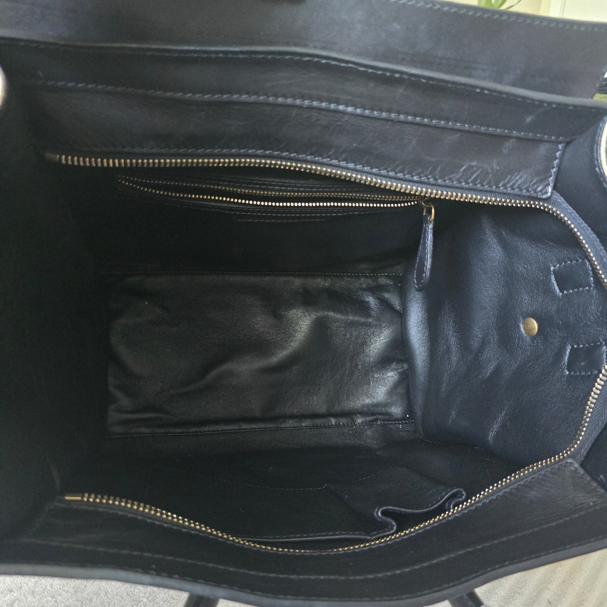 CELINE Mini Luggage Tote Canvas Black Leather Handbag