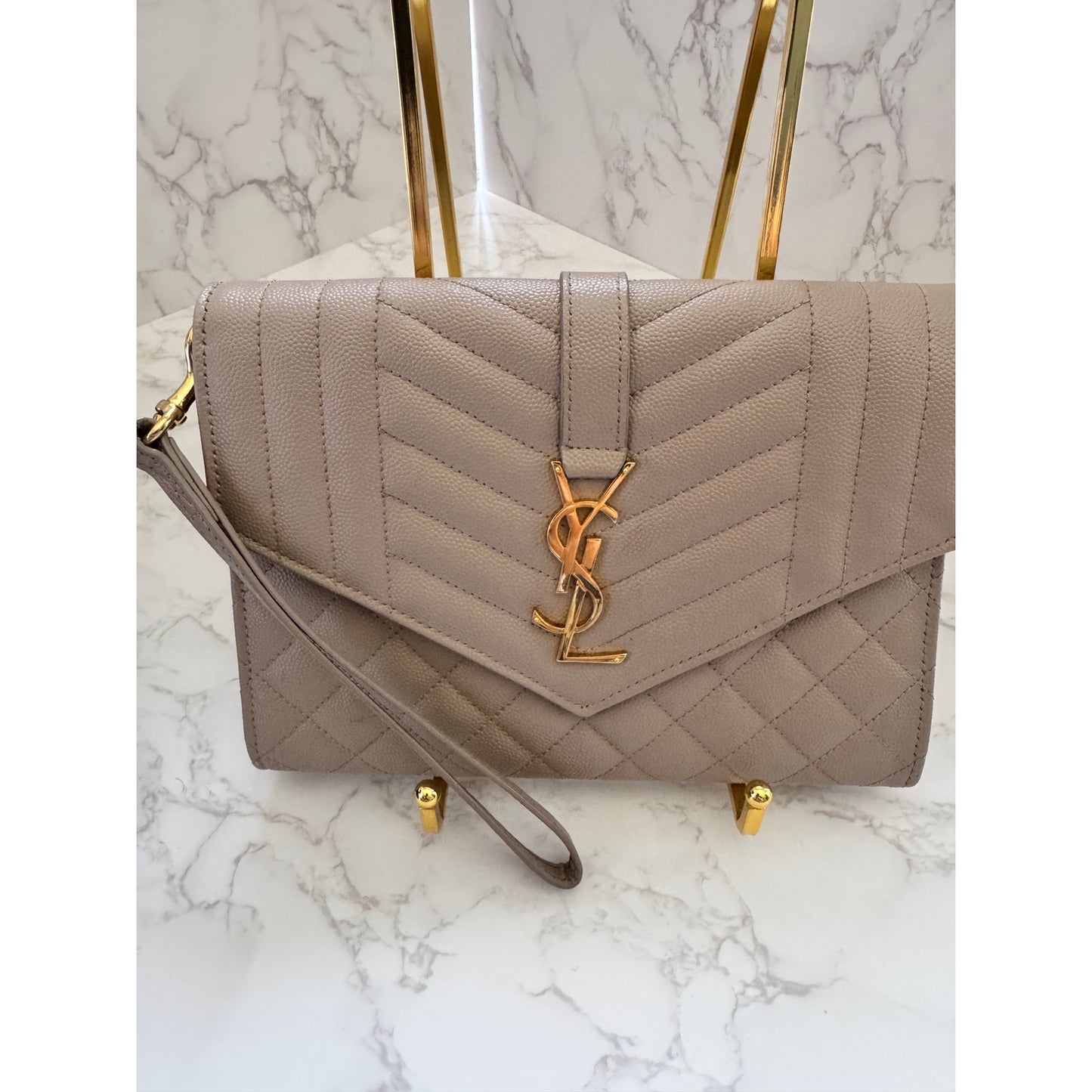 Yves Saint Laurent Envelope Flap Pouch in Mix Matelasse Leather
