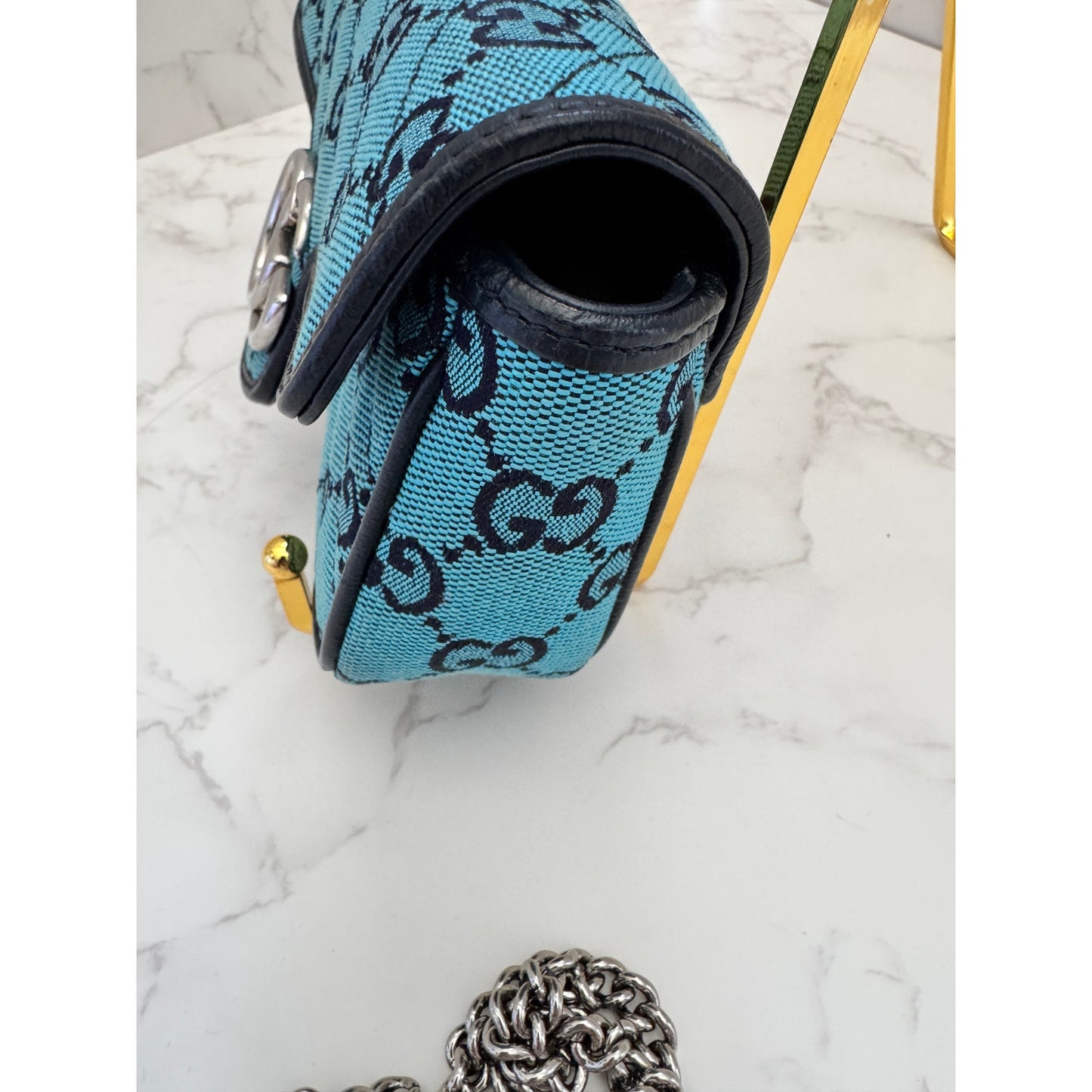 Gucci GG Marmont Super Mini Blue Chain Bag