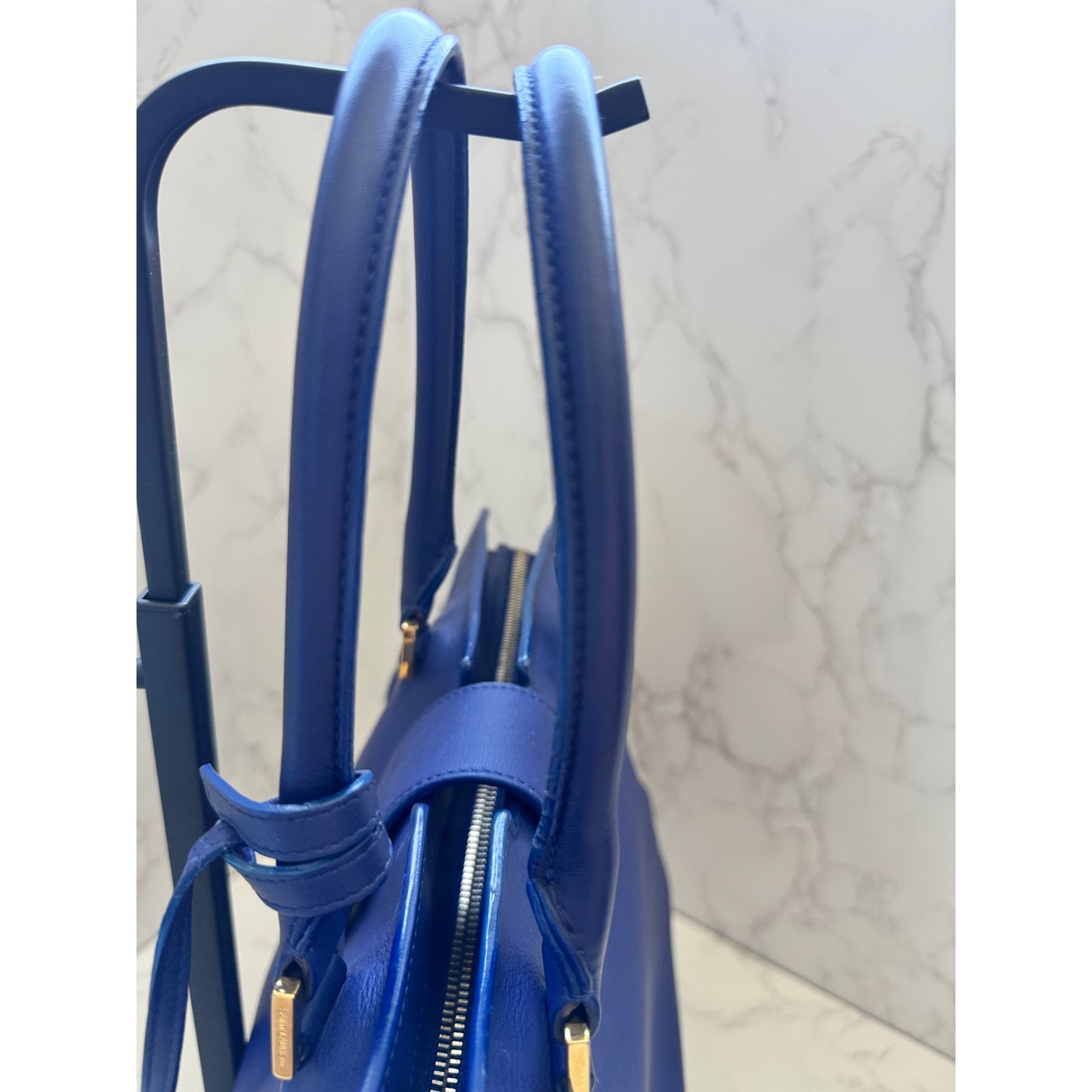 YSL Saint Laurent Classic Y Cabas Chyc Satchel  Blue Leather