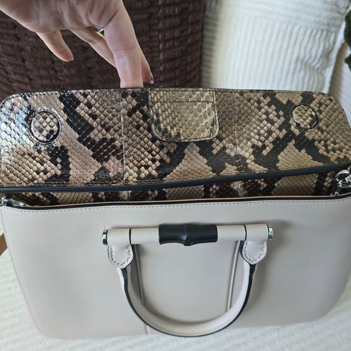 Gucci Beige Leather & Python Lady Bamboo Set + COA/Dust Bag. Like new condition