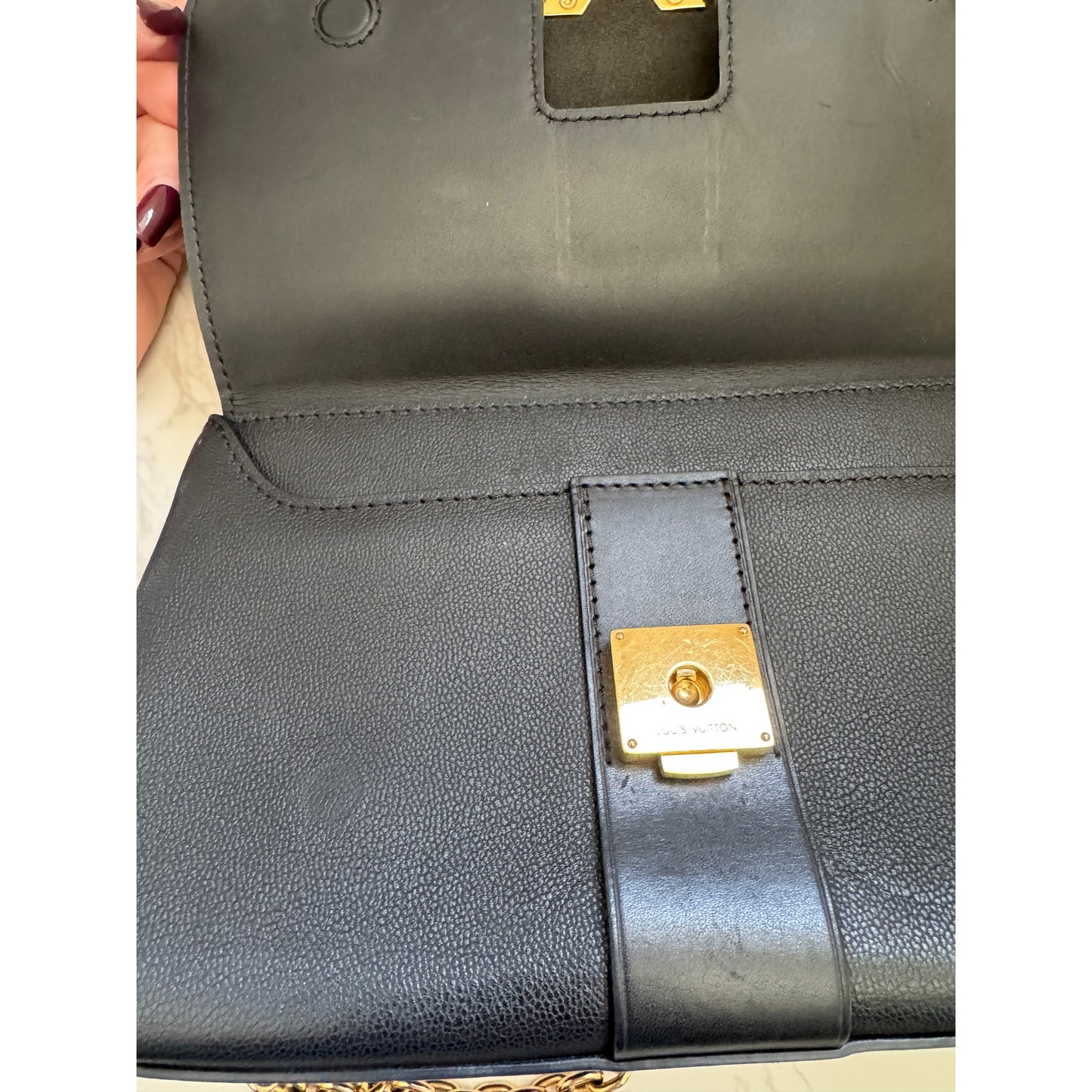 LV Monogram Cuir Plume Ecume Very Chain Bag in black