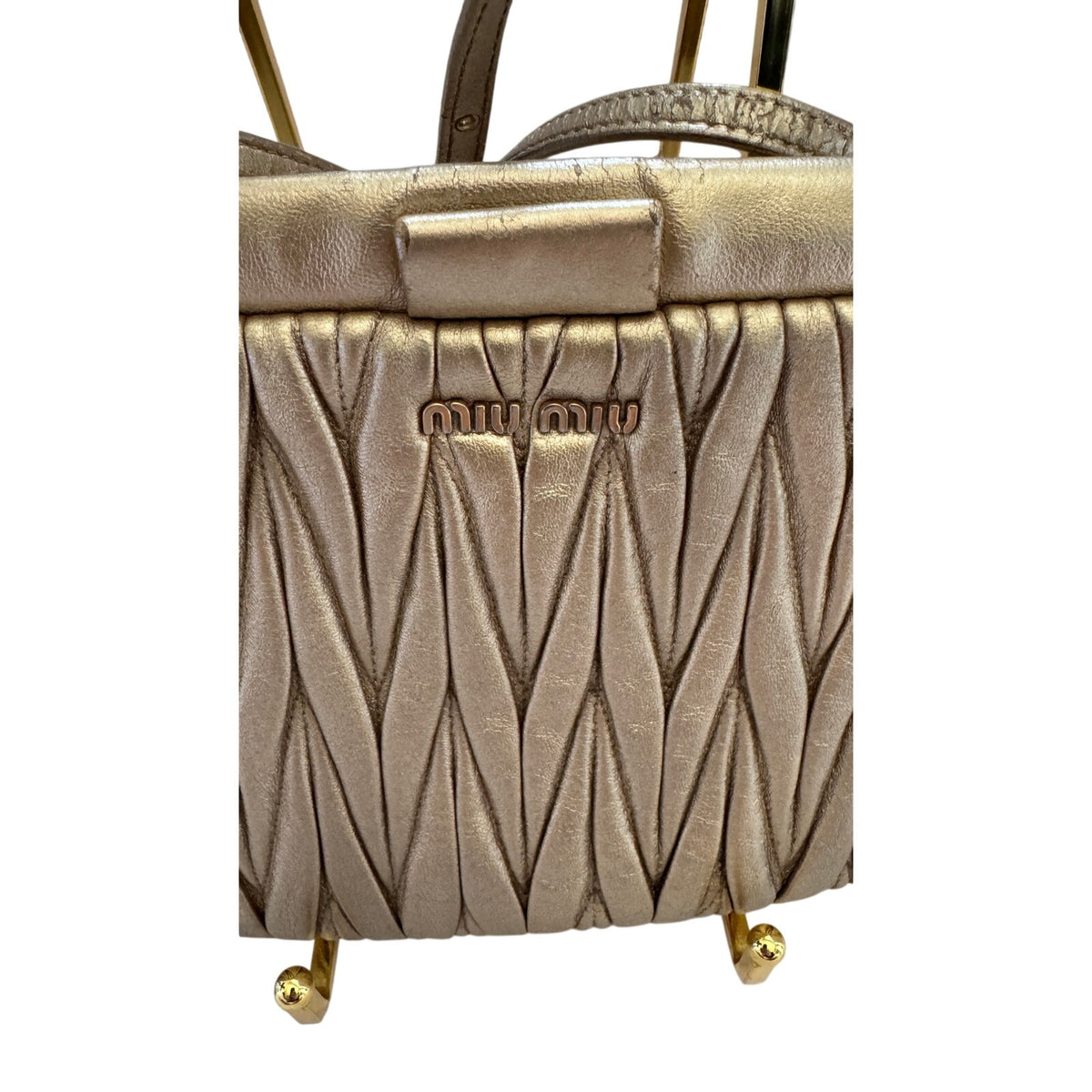 Miu Miu Gold Matelassé Leather Frame Crossbody Clutch Bag