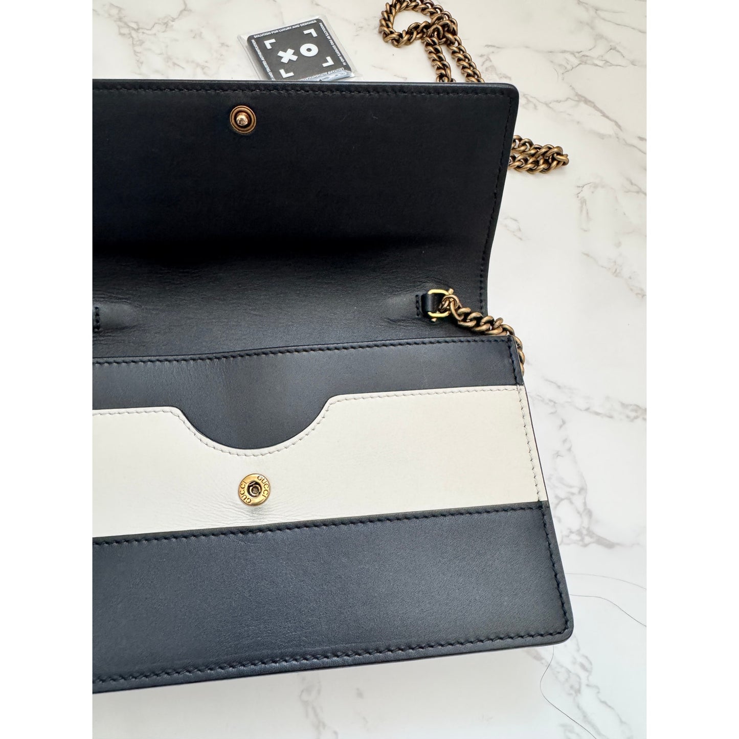 Gucci Queen Margaret Bee Black & White Wallet on Chain