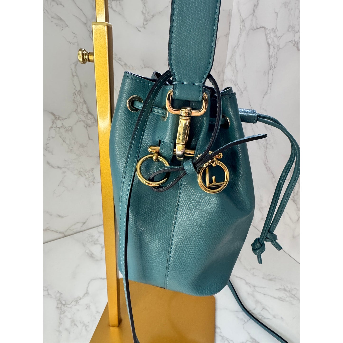 Fendi Mon Tresor Teal Leather Mini Bucket Bag