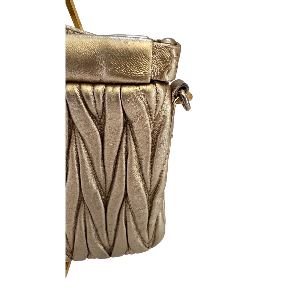 Miu Miu Gold Matelassé Leather Frame Crossbody Clutch Bag