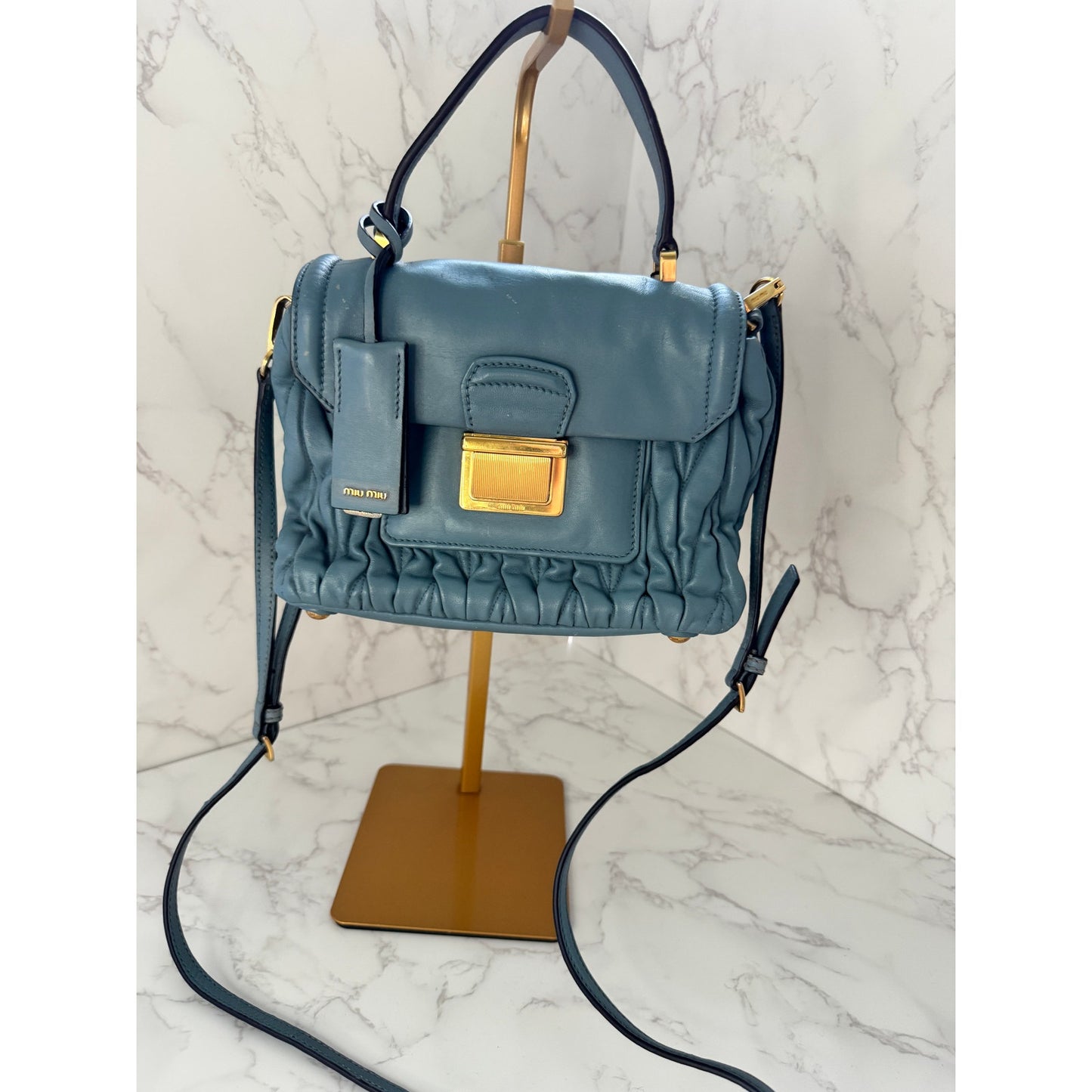 Miu Miu Matelasse Light Blue Flap Top Handle Bag