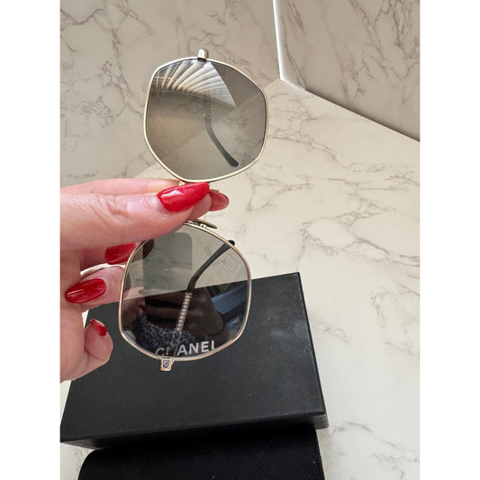 Chanel Women's Hexagonal Sunglasses with Pearl embellishments