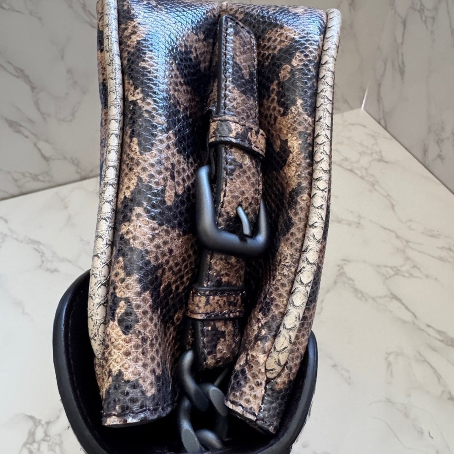 Bottega Veneta Snake Leather Shoulder Bag in Brown and Tan