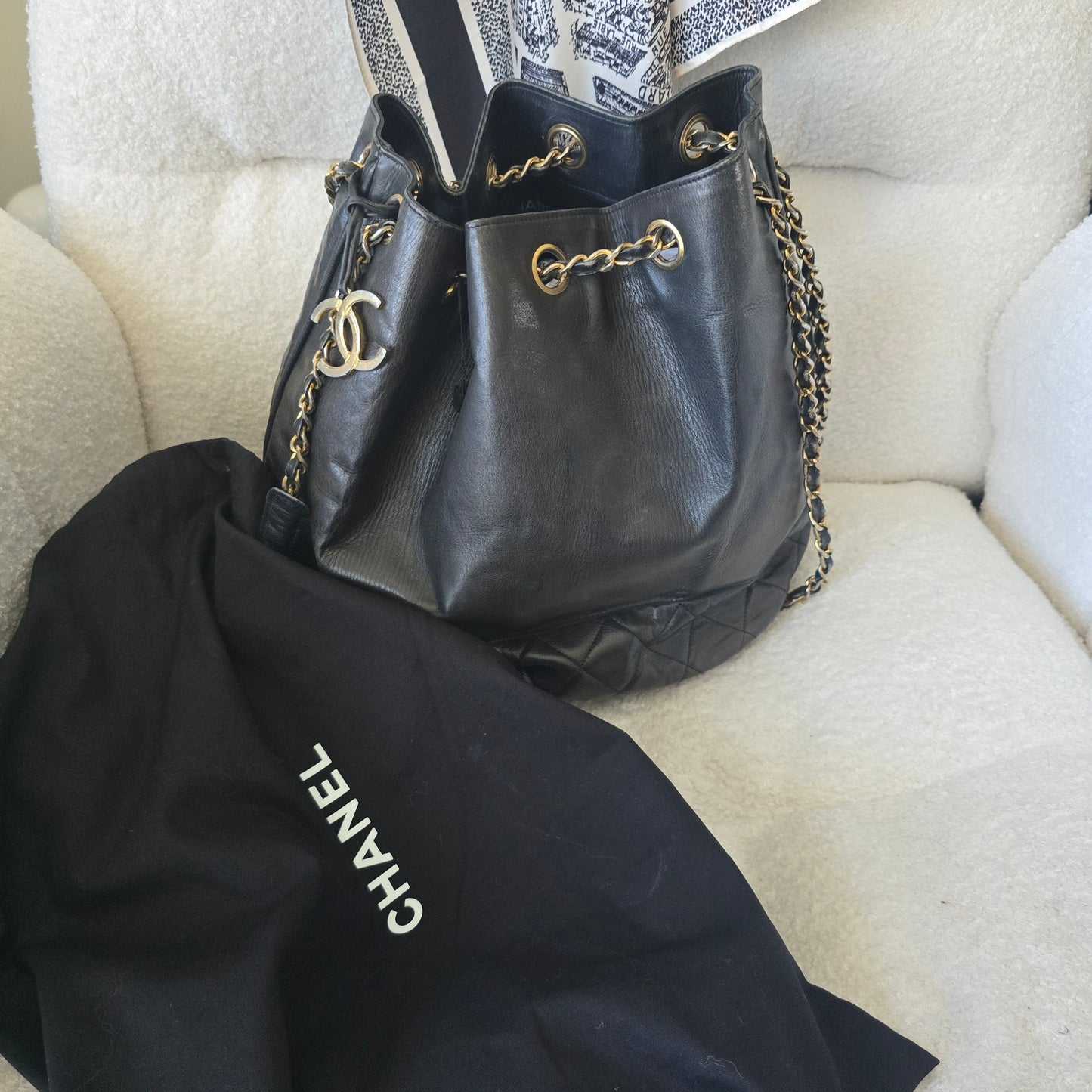 Rare Series 0 Collector's Chanel Vintage Bucket Bag with 24K Gold Hardware