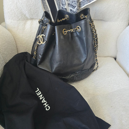 Rare Series 0 Collector's Chanel Vintage Bucket Bag with 24K Gold Hardware