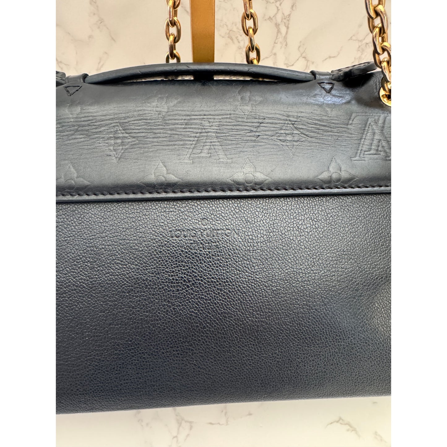 LV Monogram Cuir Plume Ecume Very Chain Bag in black