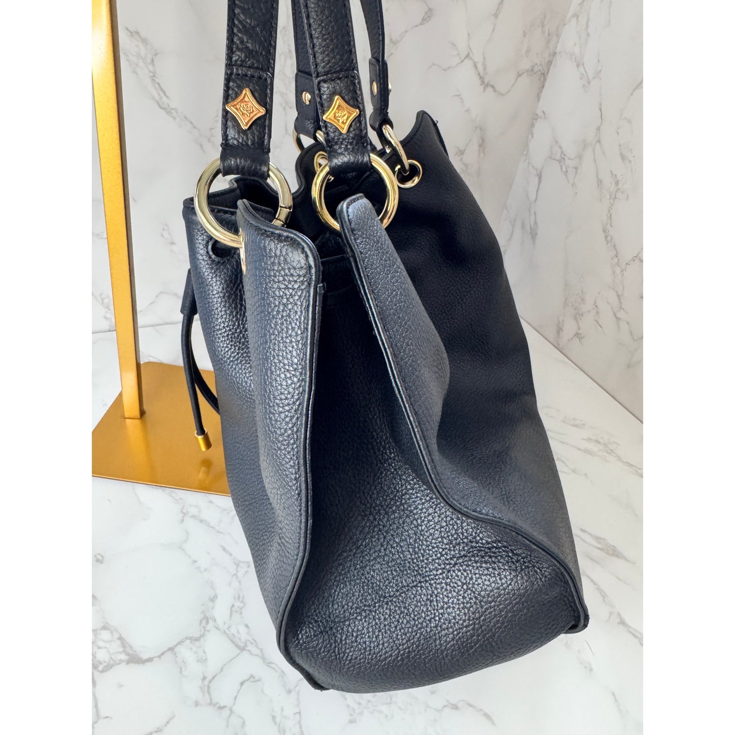 MCM Bucket Bag in Black Pebbled Leather