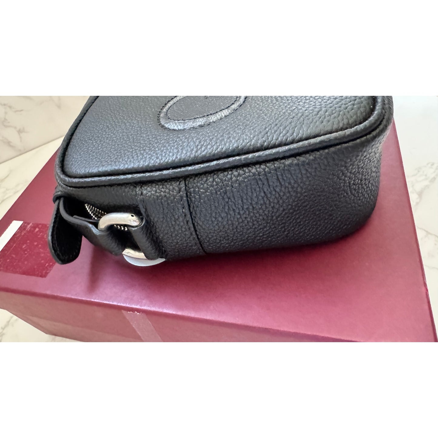 Gucci Black Leather Logo Shoulder Bag in Box!