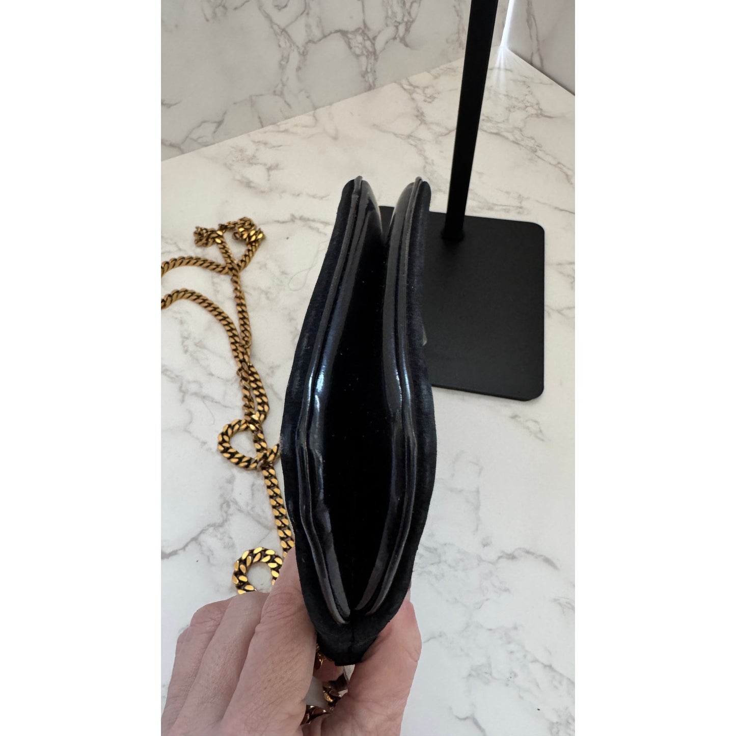 Gucci 1973 Small Chain Shoulder Bag in Black Suede