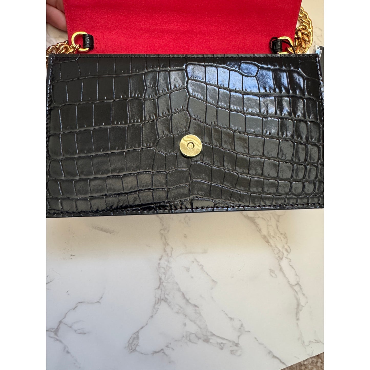 Alexander MCQueen Small Black Croc Embossed Leather Bag