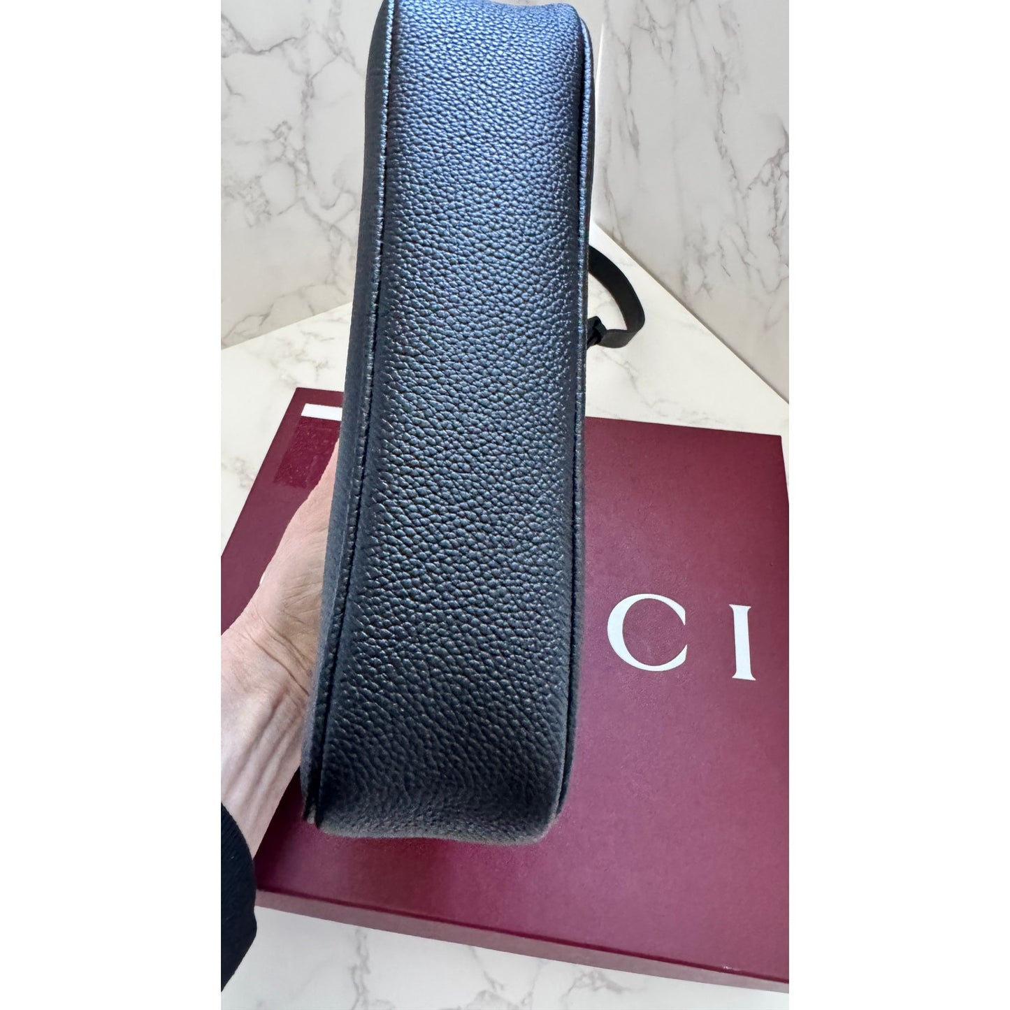Gucci Black Leather Logo Shoulder Bag in Box!