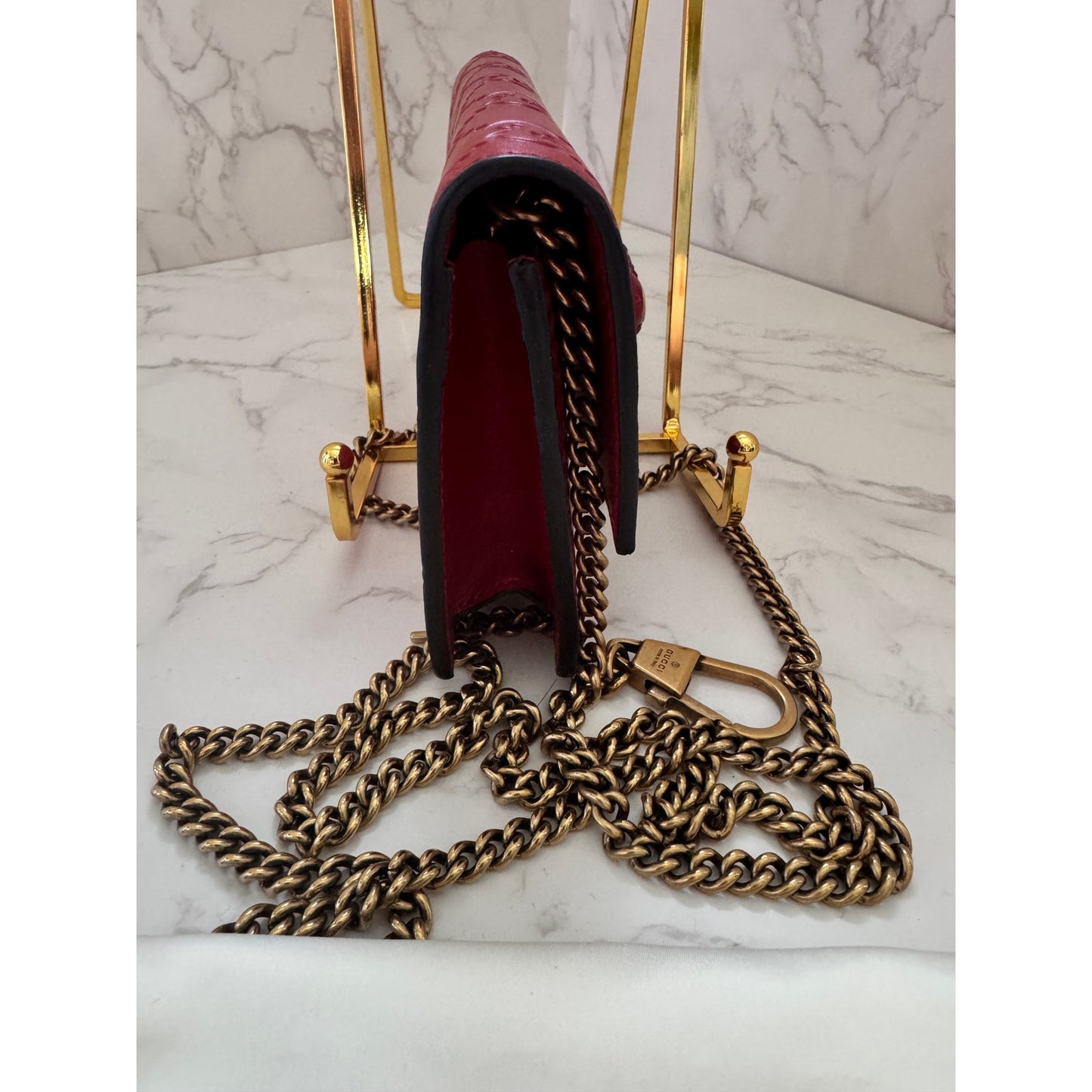 Gucci Guccissima Leather Mini Cherry Chain Shoulder Bag in Red
