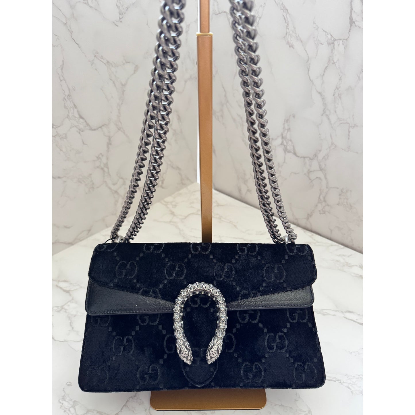 GUCCI Dionysus Mini GG Velvet Crystal Tiger Head Chain Shoulder Bag