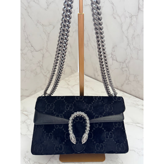 GUCCI Dionysus Mini GG Velvet Crystal Tiger Head Chain Shoulder Bag
