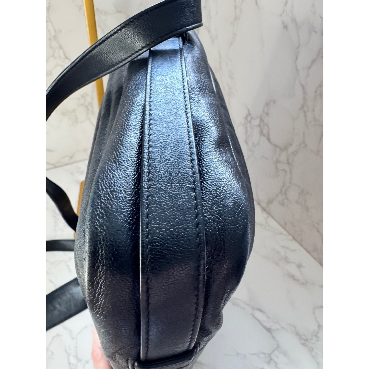 Yves Saint Laurent Large Lou Camera Bag in Black Chevron Calfskin