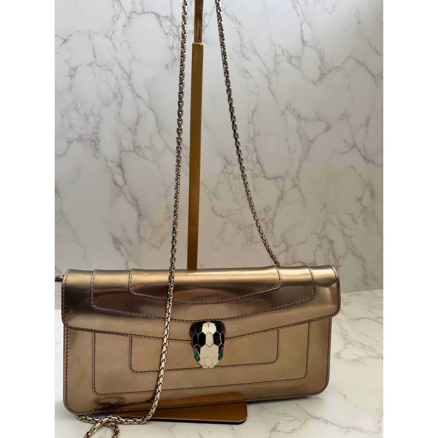 Bvlgari Serpenti Forever Shoulder Bag in Metallic Bronze Patent Leather