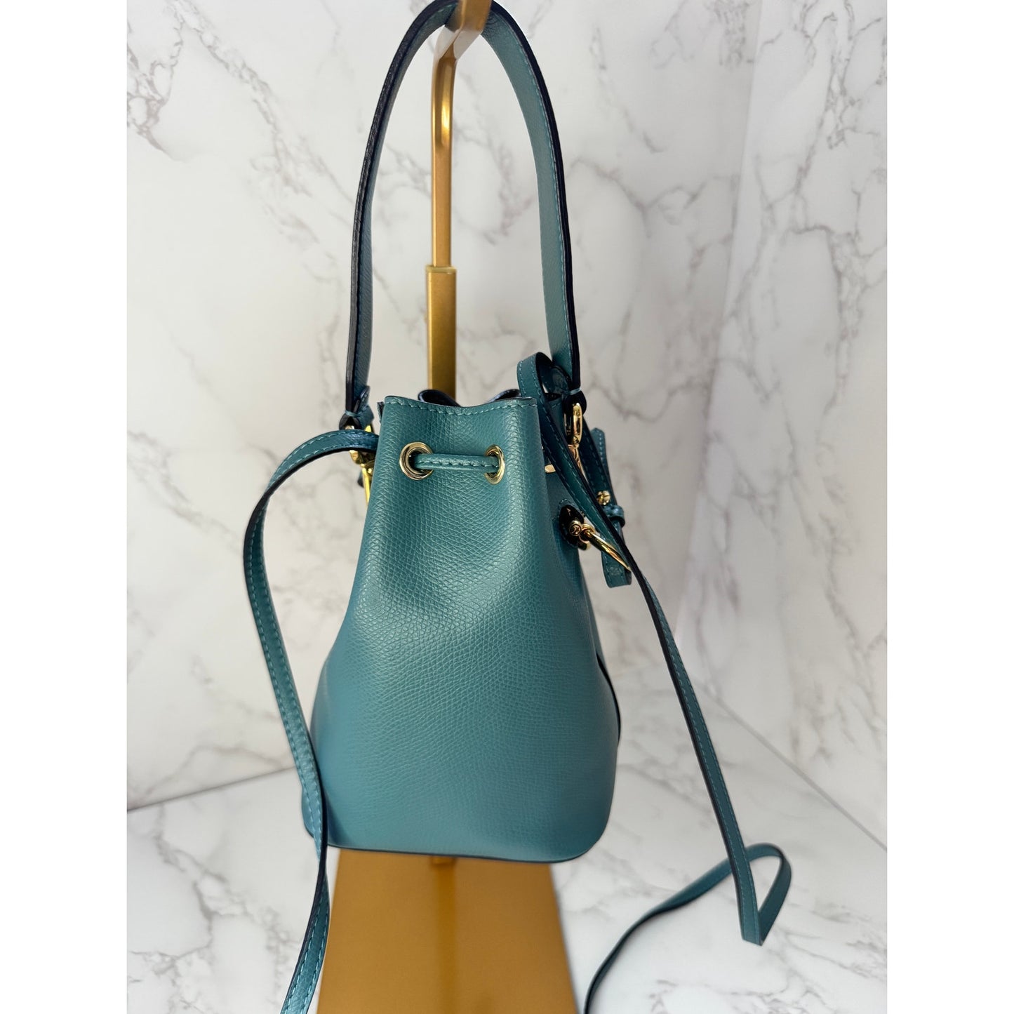 Fendi Mon Tresor Teal Leather Mini Bucket Bag