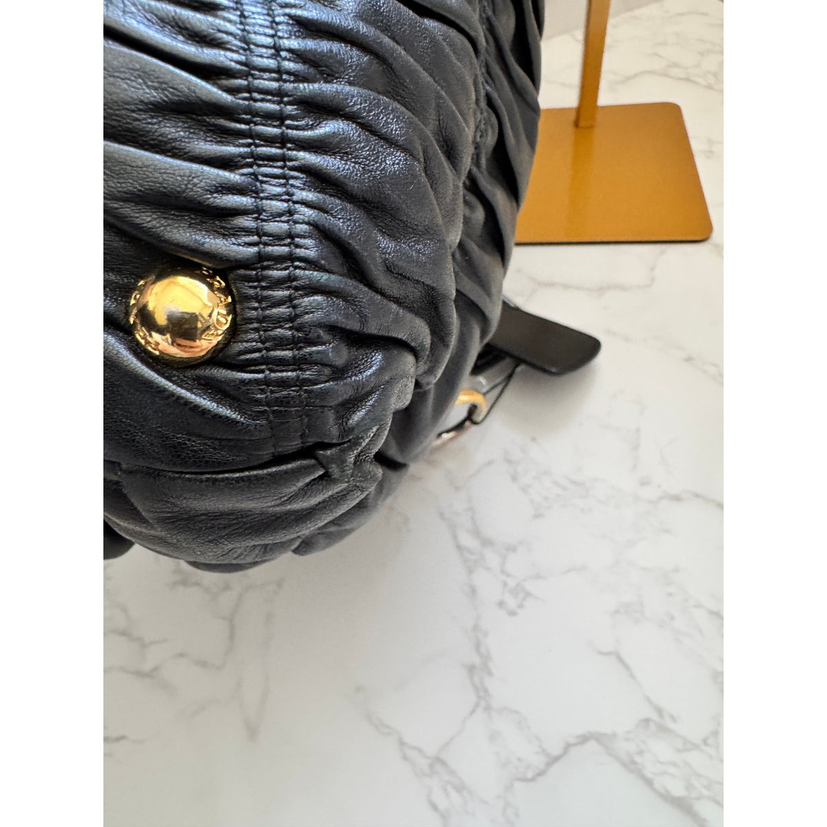 Prada Black Nappa Gaufre Ruched Leather Bag with GHW