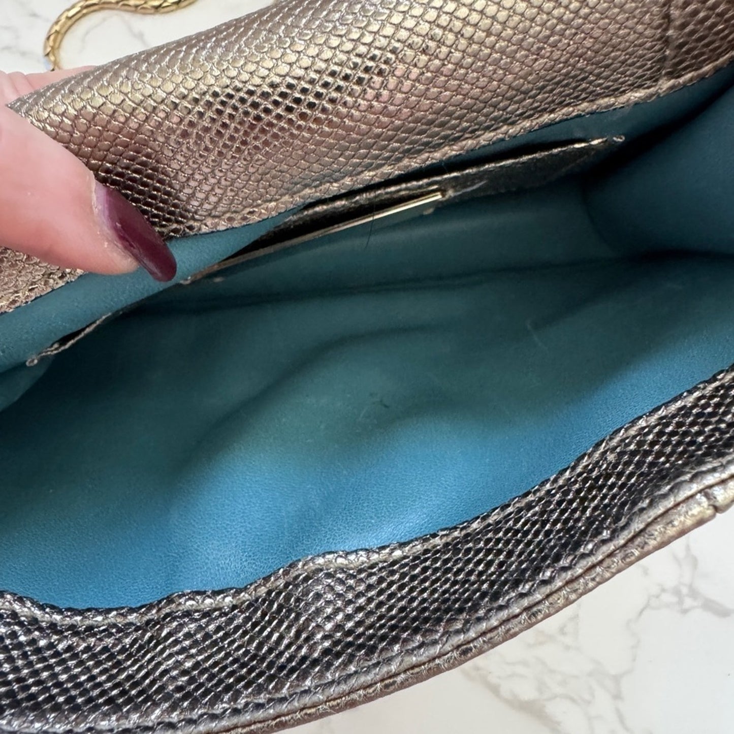 Bvlgari Serpenti Limited Edition Forever Bag in Metallic Leather.