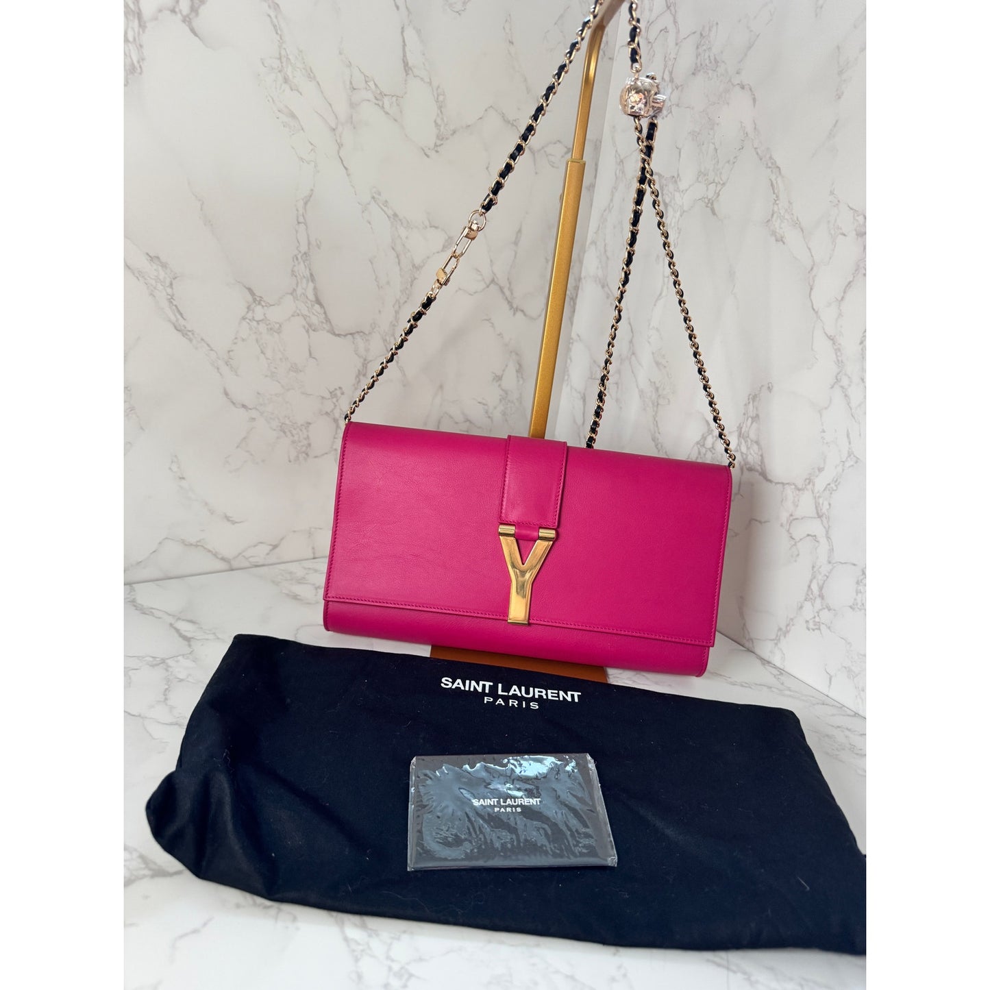 Saint Laurent Y Ligne Pink Leather Clutch