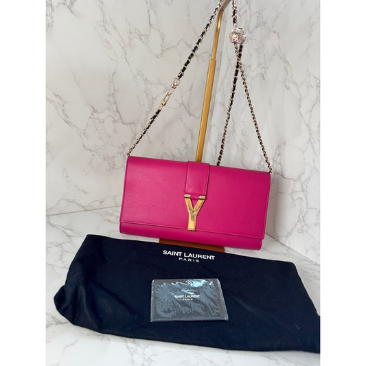 Saint Laurent Y Ligne Pink Leather Clutch