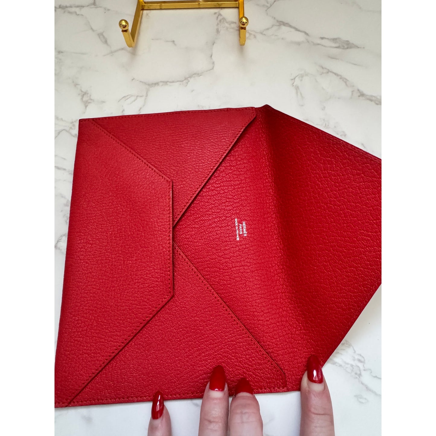 Hermès Envelope GM Leather Pouch Flat Clutch Bag Red