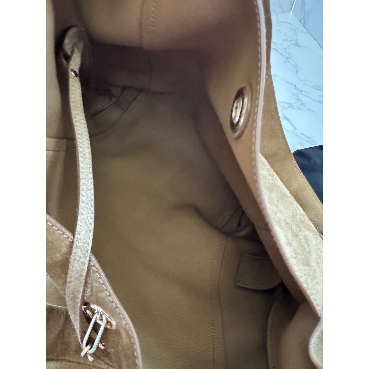 YSL Signature Tanger Bisquit Brown Suede