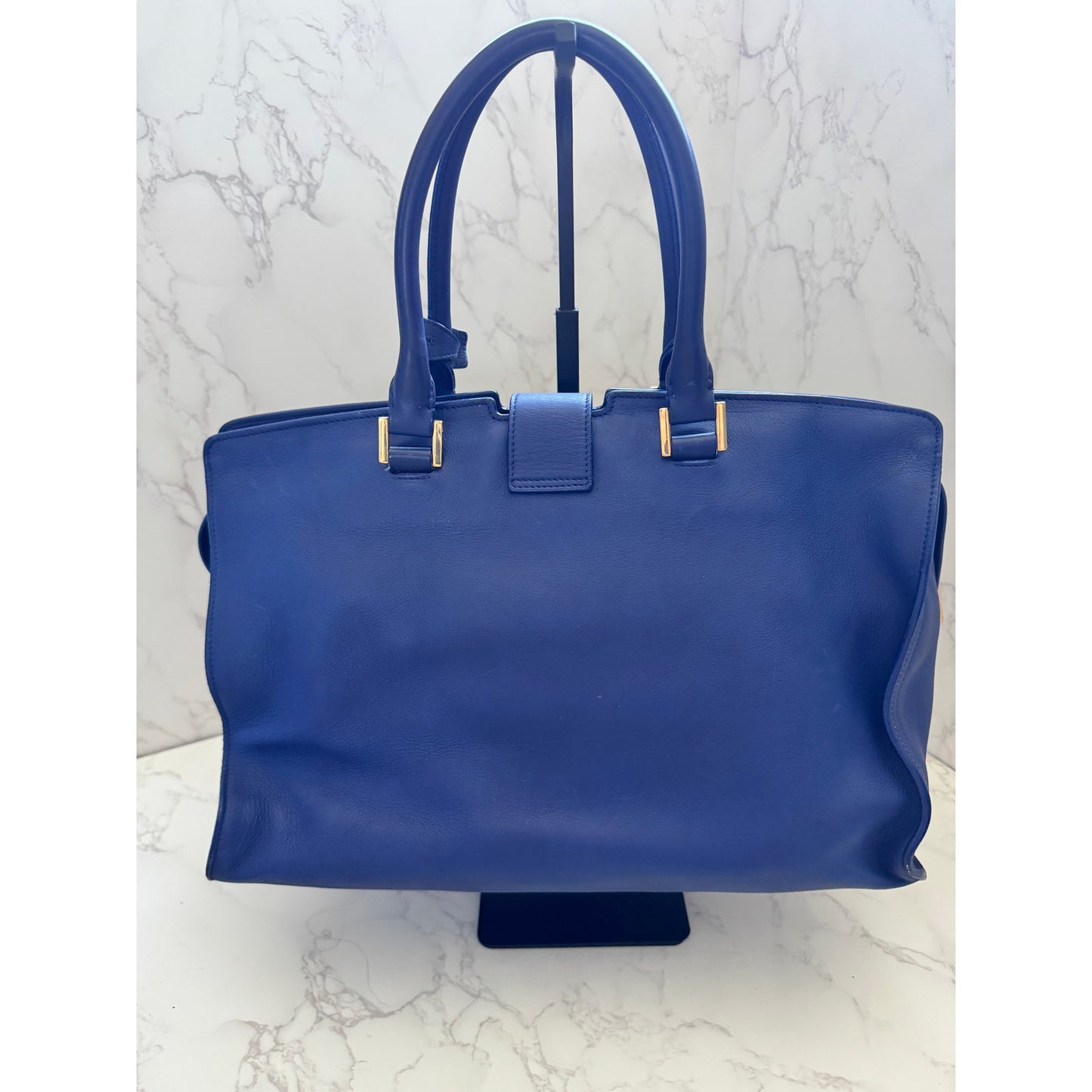 YSL Saint Laurent Classic Y Cabas Chyc Satchel  Blue Leather