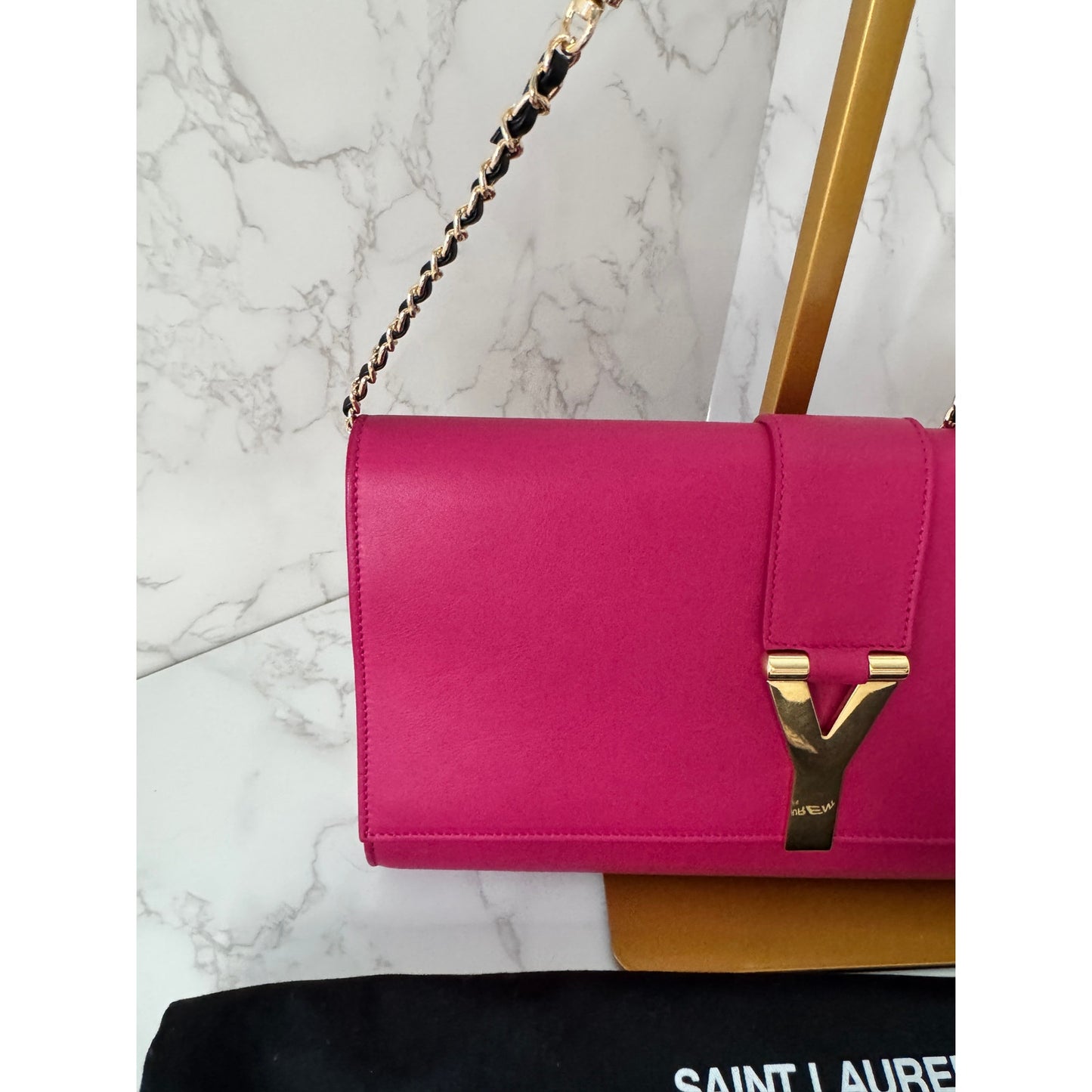 Saint Laurent Y Ligne Pink Leather Clutch